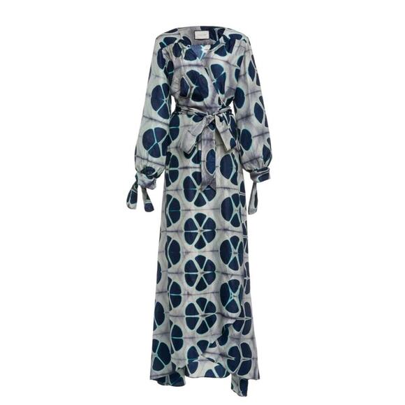 NWOT Alexis Titus Kalani Silk Ocean Print Flounce Wrap Camisole Maxi Dress XS - Picture 3 of 15